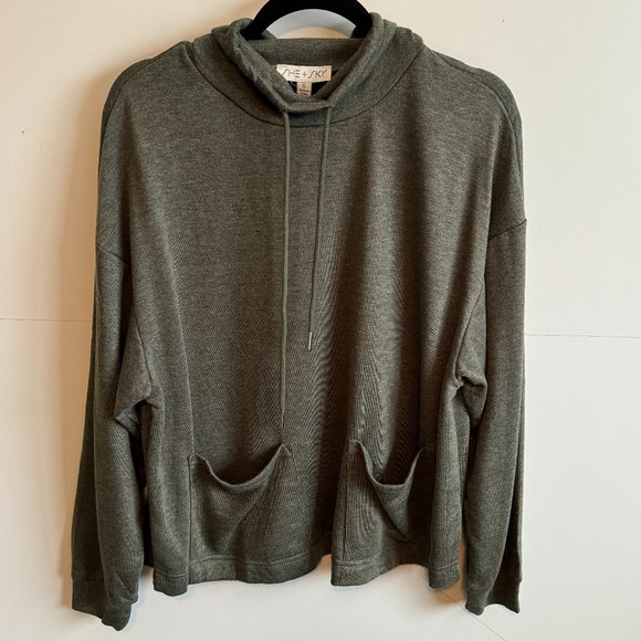 NWT! She + Sky Olive Pocket Sweatshirt with Drawstring Neck - Picture 3 of 8